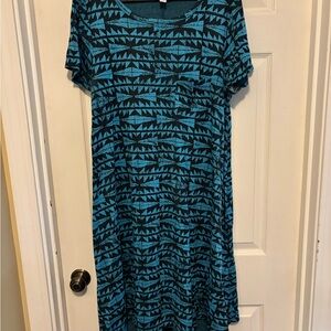 LulaRoe High Low Patterned Blue and Black Carly Women's Dress L